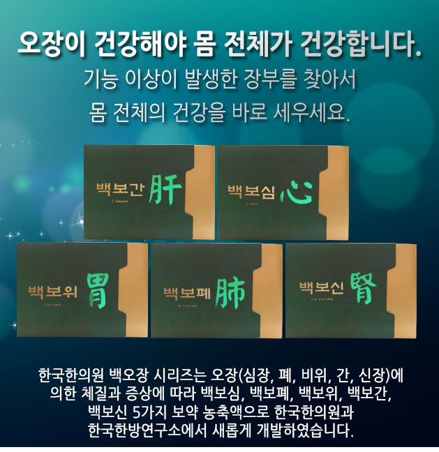 한국한의원, 백오장, 오장, 백보폐,백보위,백보신,백보심,백보간